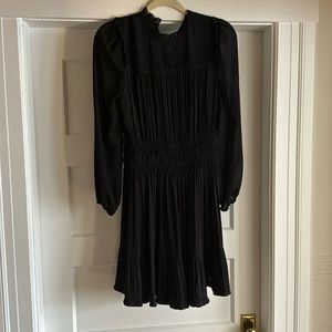 Black Mini Long Sleeve Satin- feel Dress